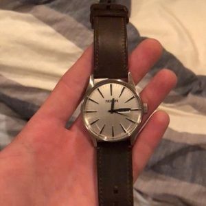 brown leather nixon watch